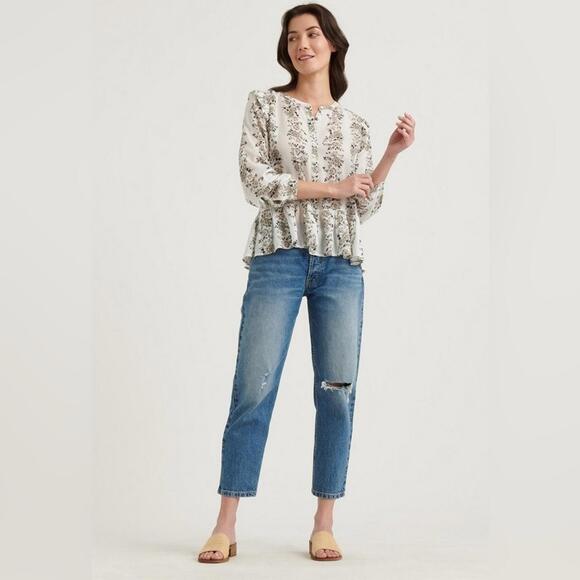 Lucky Brand - Floral Blouse - Cream and Black - Size Medium - Picture 2 of 9